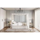 Full Size Upholstery Canopy Platform Bed with Trundle and Three Storage Drawers, Beige