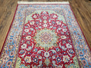 Semi Antique Persian Isfahan Rug, Kork Wool on Silk Foundation, Red & Blue, Top Quality, 3'6" x 5' 6"