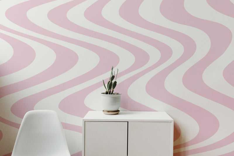 Pink Swirly Lines Abstract Wallpaper Mural.