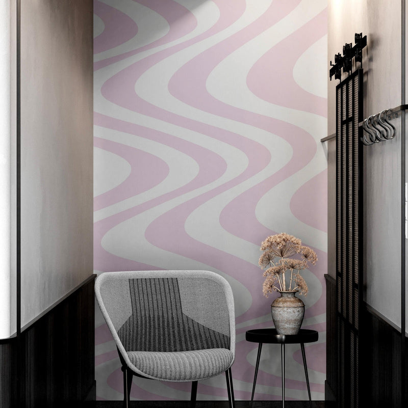 Pink Swirly Lines Abstract Wallpaper Mural.