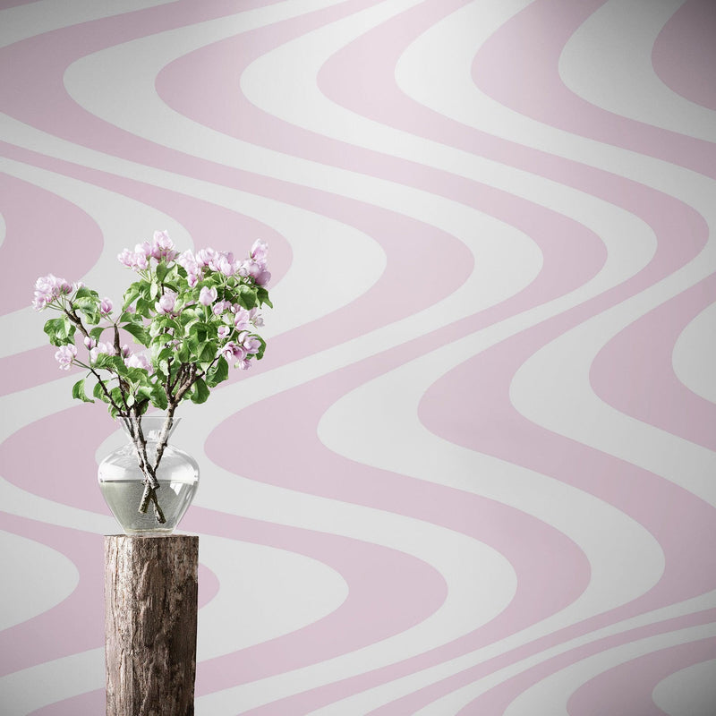 Pink Swirly Lines Abstract Wallpaper Mural.