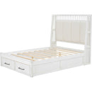 Full Size Wood Platform Bed with Upholstered Headboard and 2 Drawers, White