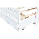 Twin Size Bed with Headboard, Footboard, Trundle and Three Storage Drawers, Twin Size Pine Wood Bed with Headboard, Footboard,White