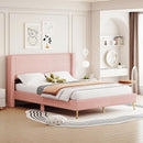 Queen Size Corduroy Platform Bed with Metal Legs, Pink