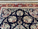 Sino Persian Rug 8x10, Floral Kirman Carpet, Navy Blue and Red, Floral Vases, Handmade Vintage Wool Carpet, 320 KPSI