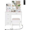 White Vanity Desk With Lighted Mirror And Charging Station