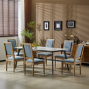 Rustic French Country Dining Chairs Set of 6 with Cane Backrest & Upholstered Seats in Slate Blue Solid Rubberwood