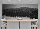 Black and White Mountain Over Looking Lake and Forest Wallpaper.
