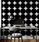 Modern Geometric Black Circle Wallpaper Mural.