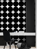 Modern Geometric Black Circle Wallpaper Mural.