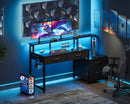 48-Inch Black Gaming Desk With LED Lights And Power Outlets