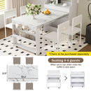 TOPMAX Compact 33.5x15.7x69inch Buffet with Hutch and Foldable Dining Table, Multifunctional Cupboard with Storage Shelf and Side Hooks for Small Places,Studio, Apartment, Marble White