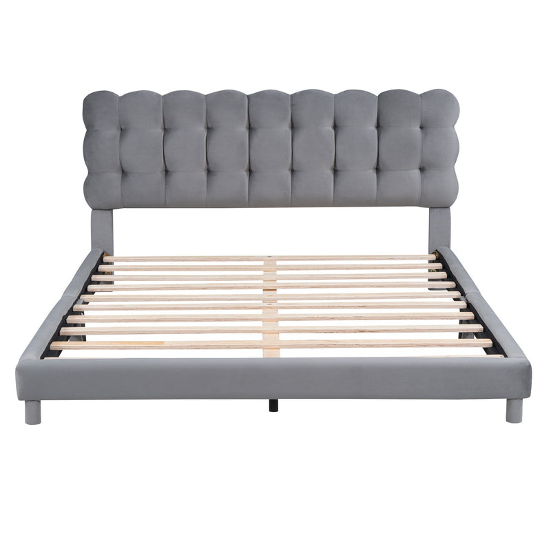 Queen Size Upholstered Platform Bed with Soft Headboard,Gray