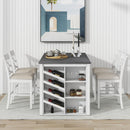Updated Counter Height 5-piece Solid Wood Dining Table Set, 59x35.4Inch Table with Curved Wine Rack and 4 Upholstered Chairs, White