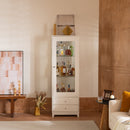 Modern Upholstered Glass Display Cabinet with Adjustable LED Light in White, 71'' Tall