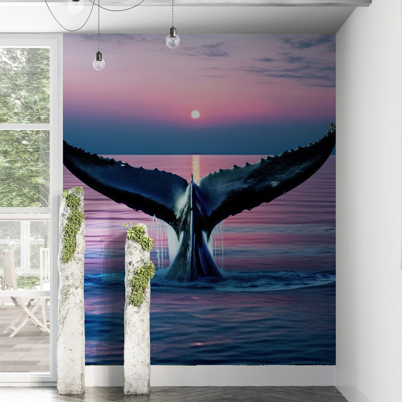 Whale Tail Wall Mural. Ocean Wallpaper.