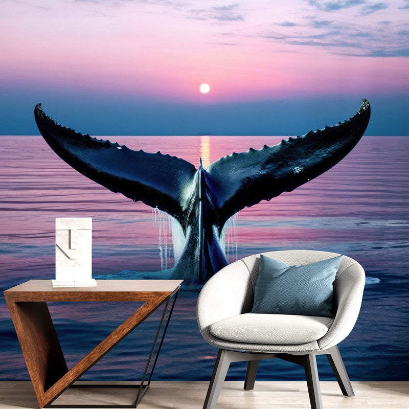 Whale Tail Wall Mural. Ocean Wallpaper.