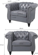 Grey Chesterfield Leather Living Room Set With Scroll Arms