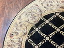 Oval Tibetan Rug 8x10, French Aubusson Design, Wool Handmade Vintage Carpet, Black & Beige, Soft Wool Pile
