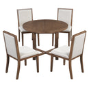 TREXM 5-Piece Extendable Dining Table Set for 4, Round Dining Table for 4 with Upholstered Chairs, Farmhouse Kitchen Table Set with Removable Leaf for Dining Room and Kitchen (Brown)