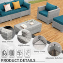 Patio Furniture Set 6 Piece Outdoor Grey Wicker With Peacock Blue Cushions