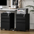 Three Drawer File Cabinet On Wheels With Lock Black Metal