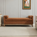 Elegant Upholstered Bench,Daybed,Ottoman with Wood Legs & 2 Bolster Pillows,Brown PU,66.34'W