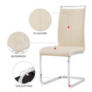 Modern Dining Chairs, PU Faux Leather High Back Upholstered Side Chair with Silver C-shaped Tube Chrome Metal Legs for Dining Room Kitchen Vanity Patio Club Guest Office Chair (Set of 2 (Beige+PU)