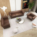 3 Piece Chesterfield Leather Sofa Set With Rolled Arms And Nailhead Trim Modern Brown Living Room Set