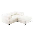 Stylish Modern Fabric 2-Seater Sofa with Ottoman Storage, White Chenille, Cylindrical Backrest and Armrests