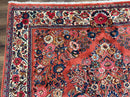 Persian Sarouk Rug 7x10, Red and Ivory, Floral Bouquets, Birds