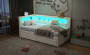 Upholstered Twin Size Platform Bed with USB Ports and LED Belt, With 2 Drawers, White