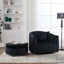 Oversized 40.35 in. Velvet Swivel Barrel Accent Chair and Ottoman Set with Storage, Black