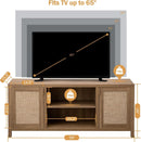 Boho Rattan TV Stand With Adjustable Shelves 59 Inch Oak