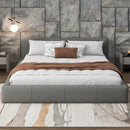 Stylish Gray Upholstered Bed with Faux Leather, Queen Size, Minimalist Design