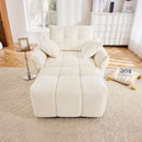 Modern Ergonomic Single Seater Sofa with Ottoman, High-Resilience Support, White Chenille