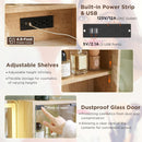 Oak Fluted Makeup Vanity 48 Inch With Lighted Mirror