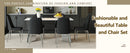 Table and chair set.63*31.4 Inch Luxurious Cold Jade Sintered Stone Dining Table Set - 6 Black Chairs With Silver Metal Legs.Modern Light Luxury.Perfect For Dinner Room,Meeting Room,Kitchen,etc.