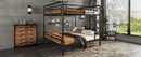 Queen over Queen Metal Bunk Bed, Industrial Detachable Bunkbeds with Safety Guard Rails for Teens, Black(Old SKU W2580S00006)