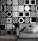 Black and White Geometric Shapes Wallpaper Mural Wall Art.