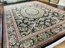 Pak Persian Rug 9x12, Highly Detailed Fine 260 KPSI, Floral, Handmade Traditional Carpet, Black