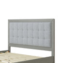 Mid-Century Modern Solid Wood Platform Bed with Upholstered Headboard in Grey, Rubber Wood, Queen Size