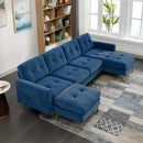 Elegant Convertible L-Shape Sectional Sofa Couch with Movable Ottoman, Velvet Upholstery, Blue