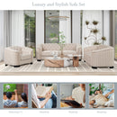 Modern Velvet Upholstered 3-Piece Sofa Set with Rubber Wood Legs in Beige
