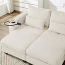 Convertible Chaise Lounge 63' Loveseat Sofa Bed with USB Ports, Cup Holders, Phone Holder, Storage, Beige Corduroy