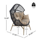 Cori Outdoor Patio Black Faux Wicker Egg Chair with Khaki Cushion, Weather-Resistant, Handwoven PE Rattan and Iron Frame