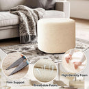 Round Ottoman Foot Rest 17x17x14 White Boucle Fabric