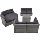 Elegant Patio Furniture Set Outdoor Daybed Rattan Sectional with Cushions and Center Table, Grey, Iron + Rattan