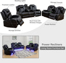 Power Reclining Leather Sofa Set With USB Ports Black
