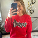 Huskers Sewn Appliqué Black Sparkle Red Licensed Women's Crewneck Sweatshirt | Multiple Sizes | H.Flynn Designs